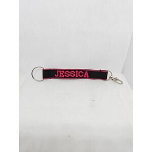 Personalized Keychain Wristlet Lanyard Jessica Black Pink Clip Key Ring